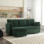 Canapé modulable en velours doux vert 81,1 L, 3 places, avec méridienne réversible et rangement, convertible pour salon