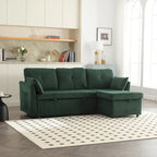 Canapé modulable en velours doux vert 81,1 L, 3 places, avec méridienne réversible et rangement, convertible pour salon