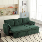 Canapé modulable en velours doux vert 81,1 L, 3 places, avec méridienne réversible et rangement, convertible pour salon