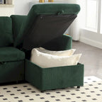 Canapé modulable en velours doux vert 81,1 L, 3 places, avec méridienne réversible et rangement, convertible pour salon
