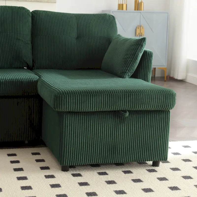 Canapé modulable en velours doux vert 81,1 L, 3 places, avec méridienne réversible et rangement, convertible pour salon
