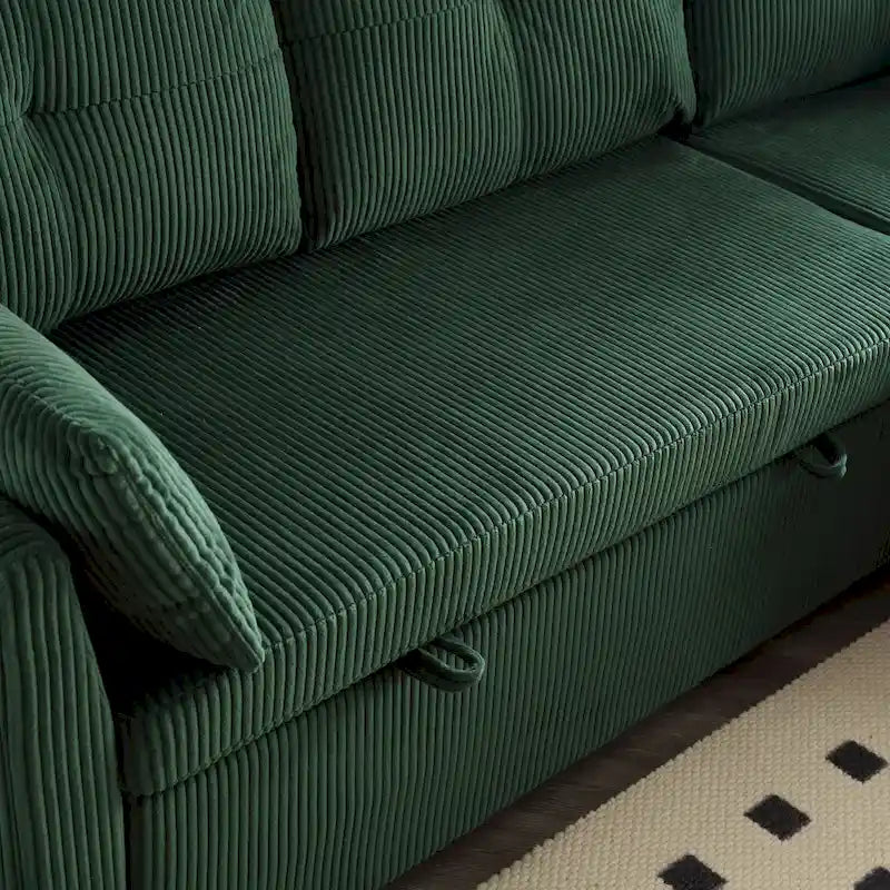 Canapé modulable en velours doux vert 81,1 L, 3 places, avec méridienne réversible et rangement, convertible pour salon