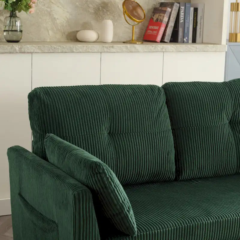 Canapé modulable en velours doux vert 81,1 L, 3 places, avec méridienne réversible et rangement, convertible pour salon