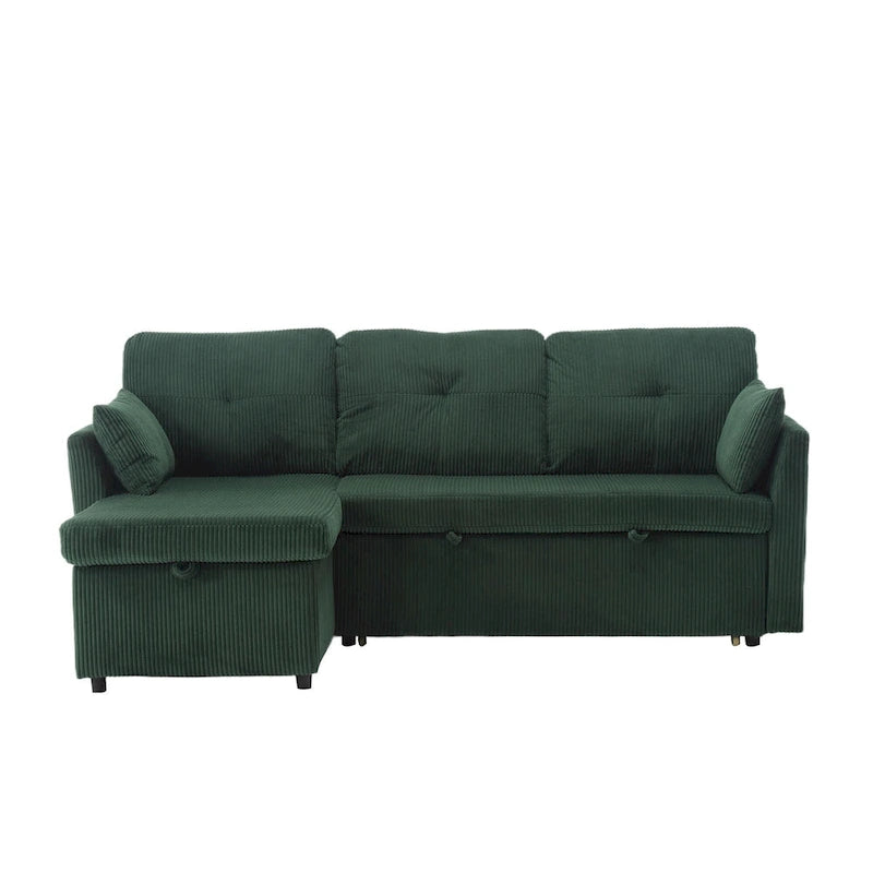 Canapé modulable en velours doux vert 81,1 L, 3 places, avec méridienne réversible et rangement, convertible pour salon