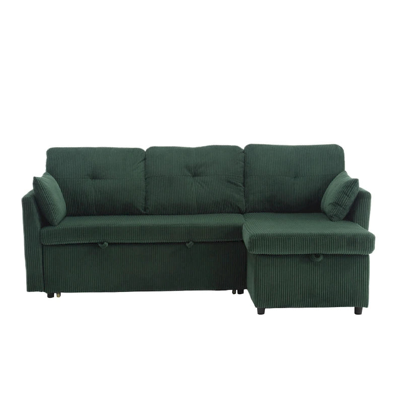 Canapé modulable en velours doux vert 81,1 L, 3 places, avec méridienne réversible et rangement, convertible pour salon
