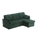 Canapé modulable en velours doux vert 81,1 L, 3 places, avec méridienne réversible et rangement, convertible pour salon