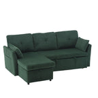 Canapé modulable en velours doux vert 81,1 L, 3 places, avec méridienne réversible et rangement, convertible pour salon