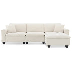 Canapé d'angle convertible en L 4 places avec pouf amovible et coussins assortis, revêtement en velours suédine