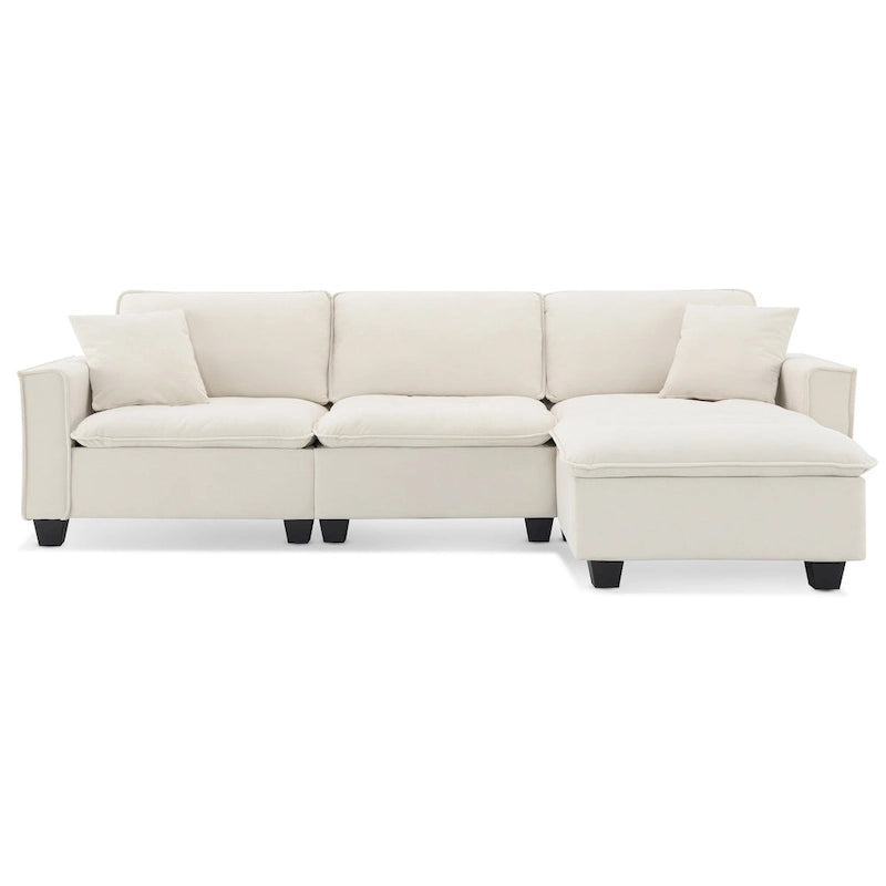 Canapé d'angle convertible en L 4 places avec pouf amovible et coussins assortis, revêtement en velours suédine