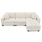 Canapé d'angle convertible en L 4 places avec pouf amovible et coussins assortis, revêtement en velours suédine
