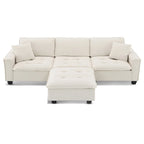 Canapé d'angle convertible en L 4 places avec pouf amovible et coussins assortis, revêtement en velours suédine