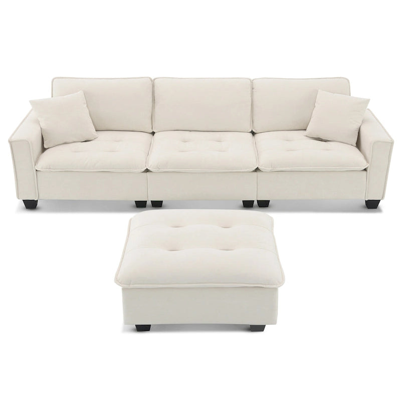 Canapé d'angle convertible en L 4 places avec pouf amovible et coussins assortis, revêtement en velours suédine