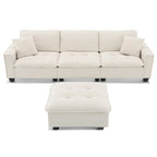 Canapé d'angle convertible en L 4 places avec pouf amovible et coussins assortis, revêtement en velours suédine