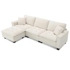 Canapé d'angle convertible en L 4 places avec pouf amovible et coussins assortis, revêtement en velours suédine
