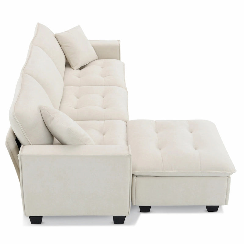 Canapé d'angle convertible en L 4 places avec pouf amovible et coussins assortis, revêtement en velours suédine