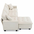 Canapé d'angle convertible en L 4 places avec pouf amovible et coussins assortis, revêtement en velours suédine