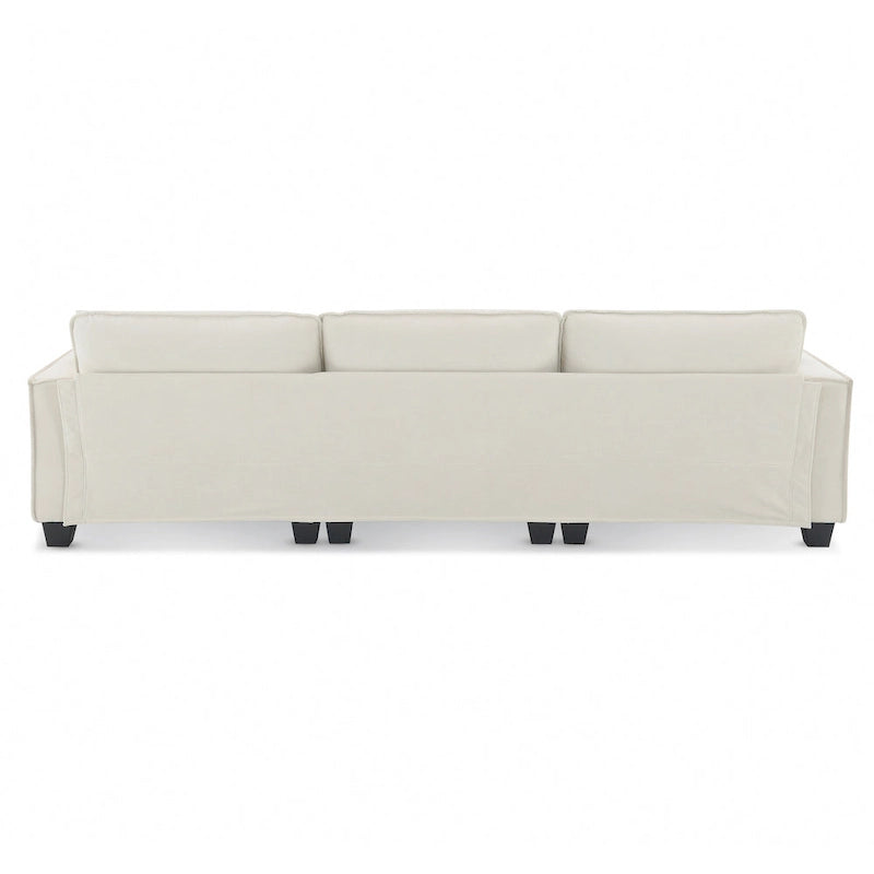 Canapé d'angle convertible en L 4 places avec pouf amovible et coussins assortis, revêtement en velours suédine
