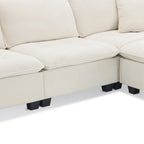 Canapé d'angle convertible en L 4 places avec pouf amovible et coussins assortis, revêtement en velours suédine