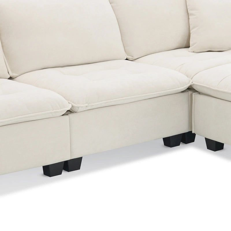 Canapé d'angle convertible en L 4 places avec pouf amovible et coussins assortis, revêtement en velours suédine