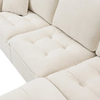 Canapé d'angle convertible en L 4 places avec pouf amovible et coussins assortis, revêtement en velours suédine