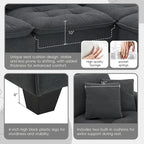 Canapé d'angle convertible en L 4 places avec pouf amovible et coussins assortis, revêtement en velours suédine