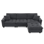 Canapé d'angle convertible en L 4 places avec pouf amovible et coussins assortis, revêtement en velours suédine