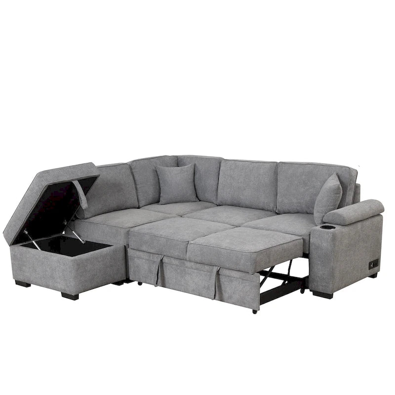 Divano sezionale a L a 5 posti da 84,75 pollici con pouf contenitore, divano letto estraibile 2 in 1 per soggiorno