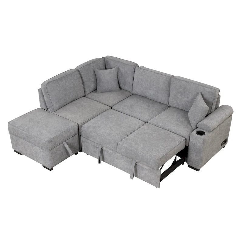 Divano sezionale a L a 5 posti da 84,75 pollici con pouf contenitore, divano letto estraibile 2 in 1 per soggiorno