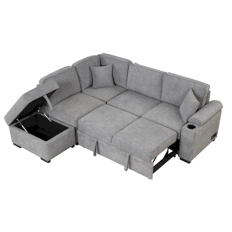 Divano sezionale a L a 5 posti da 84,75 pollici con pouf contenitore, divano letto estraibile 2 in 1 per soggiorno