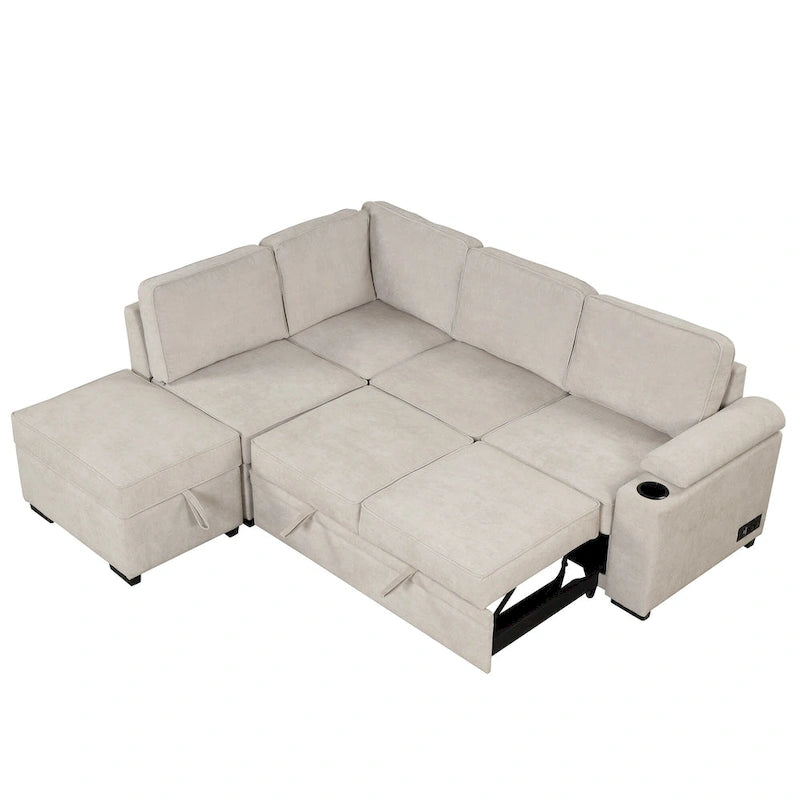 Divano sezionale a L a 5 posti da 84,75 pollici con pouf contenitore, divano letto estraibile 2 in 1 per soggiorno