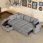 Divano angolare a 5 posti da 84,75" con letto estraibile, pouf contenitore, vano portaoggetti nascosto nel bracciolo e ricarica USB