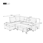 Divano angolare a 5 posti da 84,75" con letto estraibile, pouf contenitore, vano portaoggetti nascosto nel bracciolo e ricarica USB