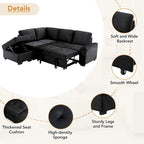 Divano angolare a 5 posti da 84,75" con letto estraibile, pouf contenitore, vano portaoggetti nascosto nel bracciolo e ricarica USB
