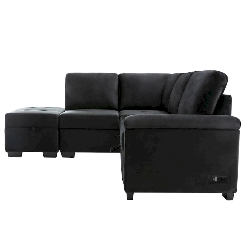 Divano angolare a 5 posti da 84,75" con letto estraibile, pouf contenitore, vano portaoggetti nascosto nel bracciolo e ricarica USB