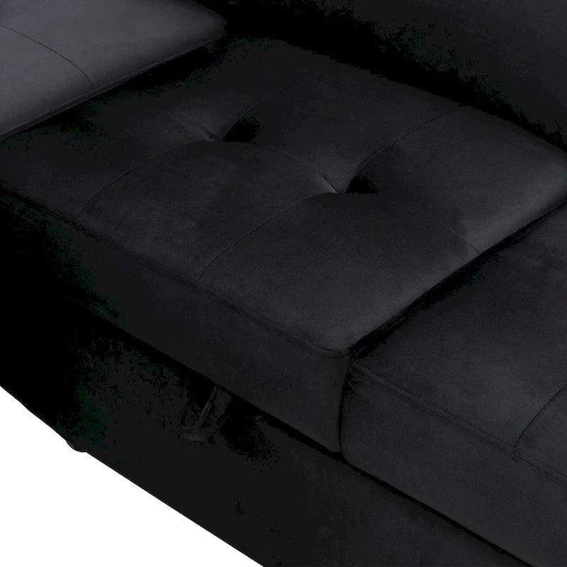 Divano angolare a 5 posti da 84,75" con letto estraibile, pouf contenitore, vano portaoggetti nascosto nel bracciolo e ricarica USB