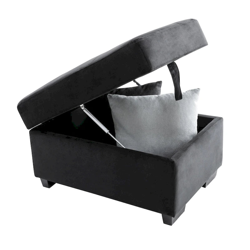 Divano angolare a 5 posti da 84,75" con letto estraibile, pouf contenitore, vano portaoggetti nascosto nel bracciolo e ricarica USB