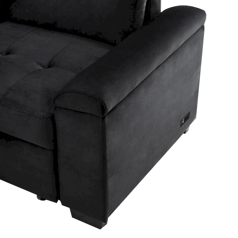 Divano angolare a 5 posti da 84,75" con letto estraibile, pouf contenitore, vano portaoggetti nascosto nel bracciolo e ricarica USB