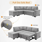 Divano angolare a 5 posti da 84,75" con letto estraibile, pouf contenitore, vano portaoggetti nascosto nel bracciolo e ricarica USB