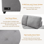 Divano angolare a 5 posti da 84,75" con letto estraibile, pouf contenitore, vano portaoggetti nascosto nel bracciolo e ricarica USB
