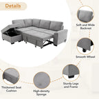 Divano angolare a 5 posti da 84,75" con letto estraibile, pouf contenitore, vano portaoggetti nascosto nel bracciolo e ricarica USB