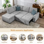 Divano angolare a 5 posti da 84,75" con letto estraibile, pouf contenitore, vano portaoggetti nascosto nel bracciolo e ricarica USB