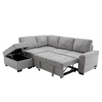 Divano angolare a 5 posti da 84,75" con letto estraibile, pouf contenitore, vano portaoggetti nascosto nel bracciolo e ricarica USB