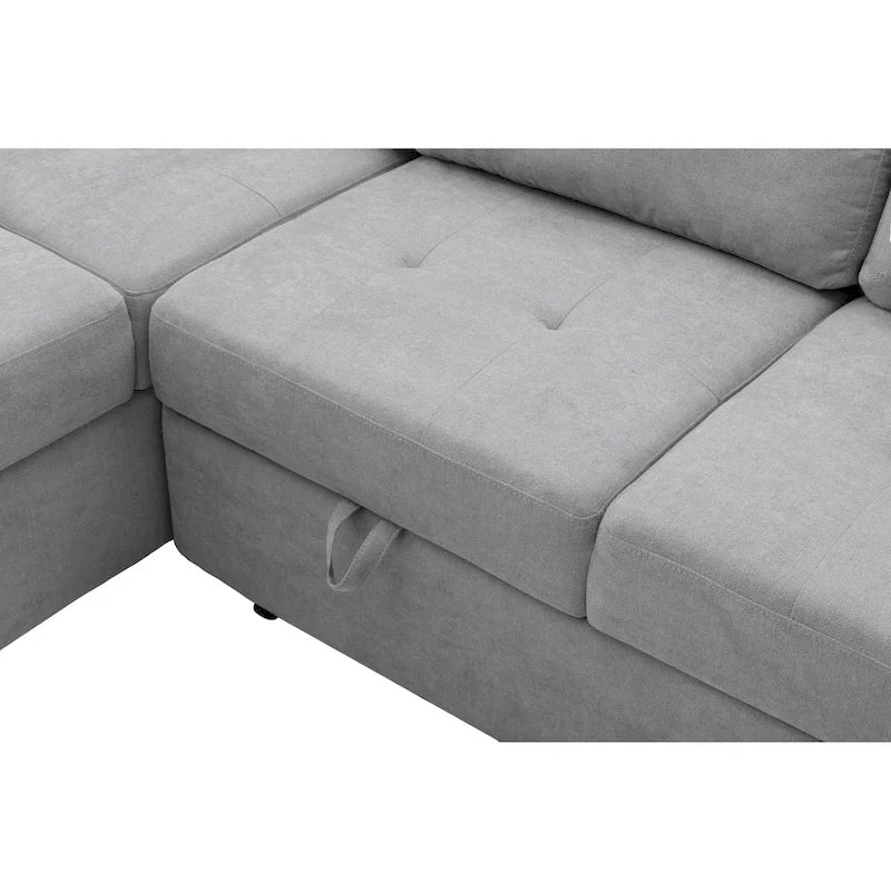 Divano angolare a 5 posti da 84,75" con letto estraibile, pouf contenitore, vano portaoggetti nascosto nel bracciolo e ricarica USB