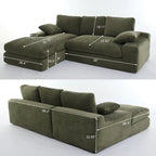 Canapé sectionnel modulaire en L à 4 places vert 98,4 avec méridienne, design moderne et coussins confortables en mousse haute résilience