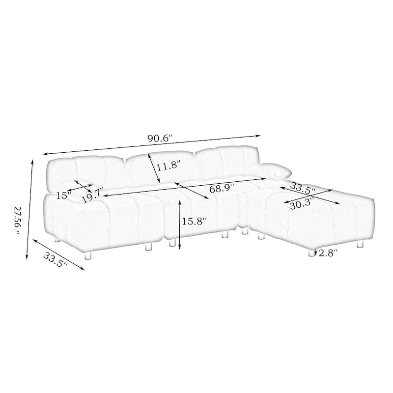 Divano a 3 Posti Pieghevole da 90.6" con Chaise Longue, Impermeabile, Antimacchia e Antigraffio per Gatti