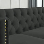 Divano componibile Chesterfield a L a 5 posti in velluto nero da 82,2 pollici con bordo borchiato, gambe in metallo e cuscini trapuntati