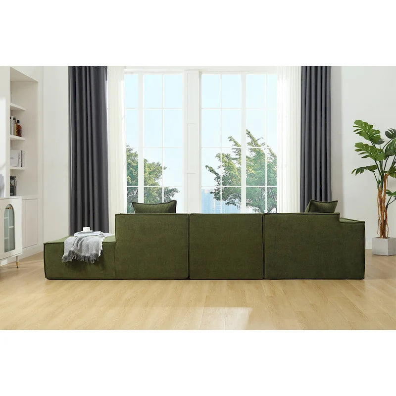 Canapé sectionnel vert 129,5 places en forme de L, modulable, minimaliste, avec méridienne, conception polyvalente à combinaison libre