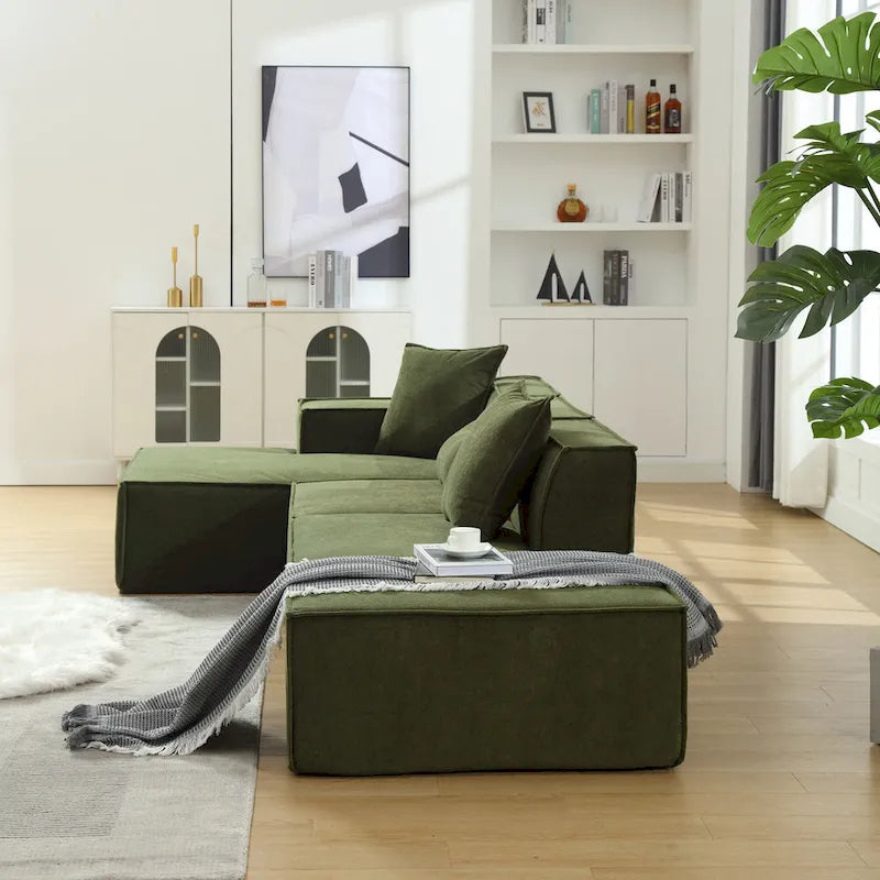 Canapé sectionnel vert 129,5 places en forme de L, modulable, minimaliste, avec méridienne, conception polyvalente à combinaison libre
