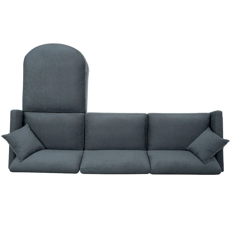 Divano sezionale a 4 posti grigio 107.87 con cuscini sfoderabili, pouf mobile e bracciolo portaoggetti