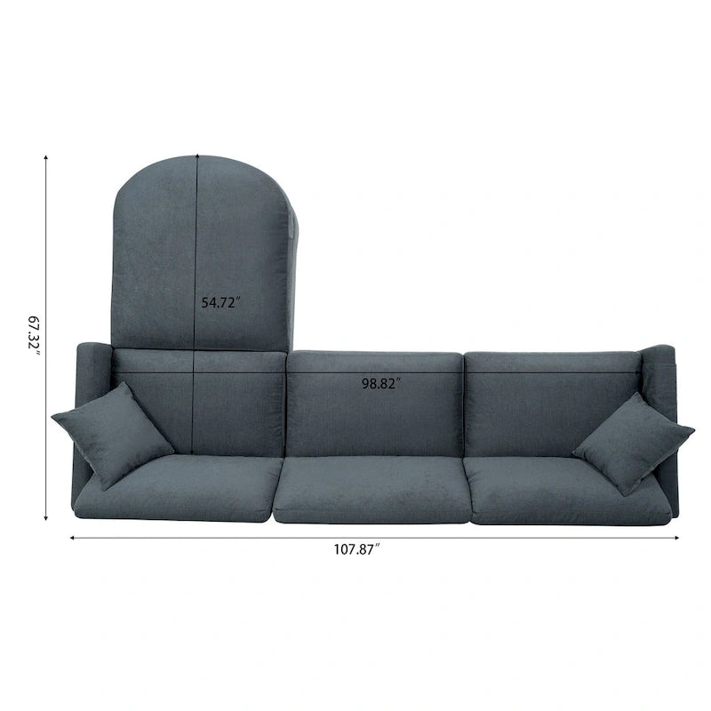 Divano sezionale a 4 posti grigio 107.87 con cuscini sfoderabili, pouf mobile e bracciolo portaoggetti